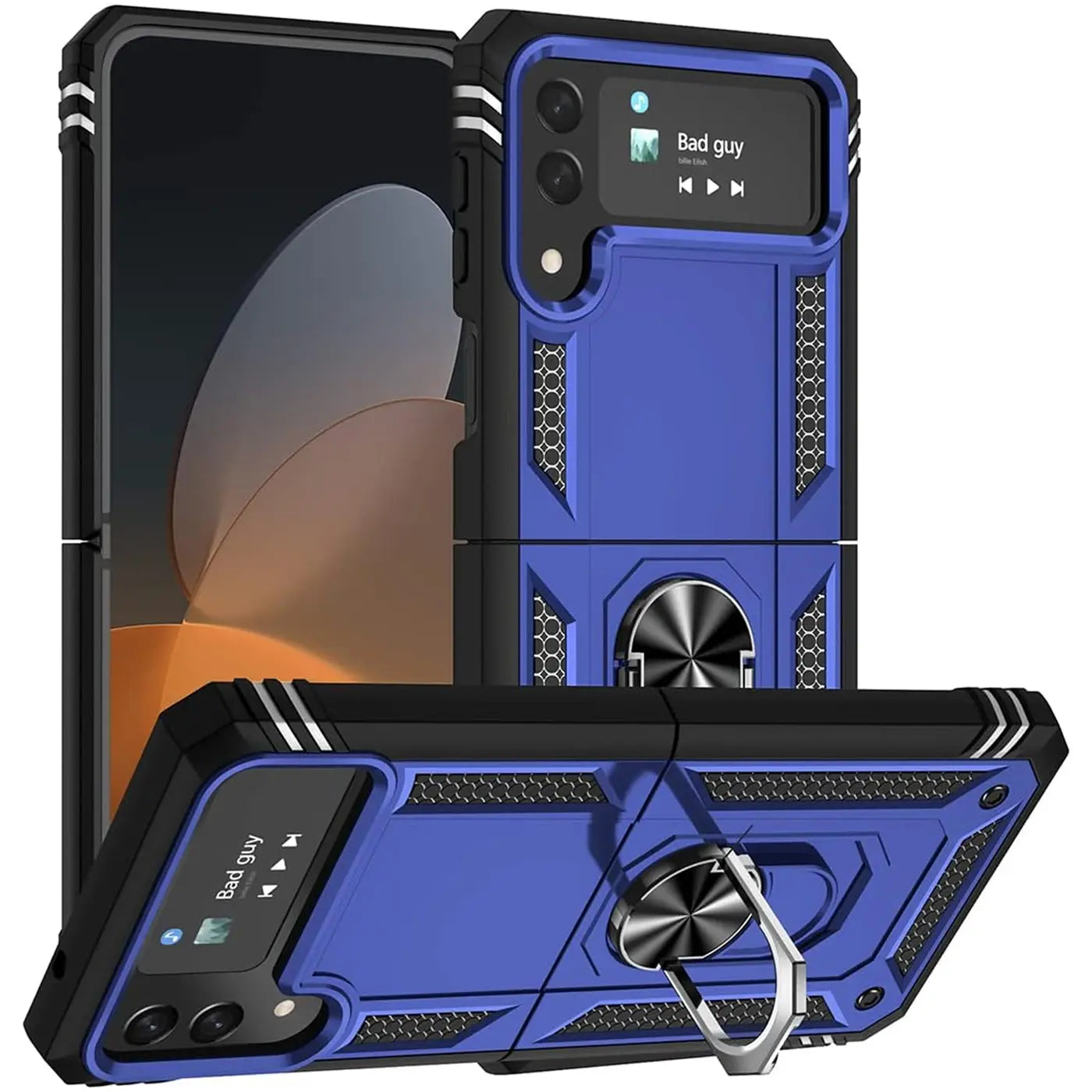 Samsung Galaxy Z Flip 4 Hülle, blau, Kunststoff, von vorne/oben, mit Ringhalter