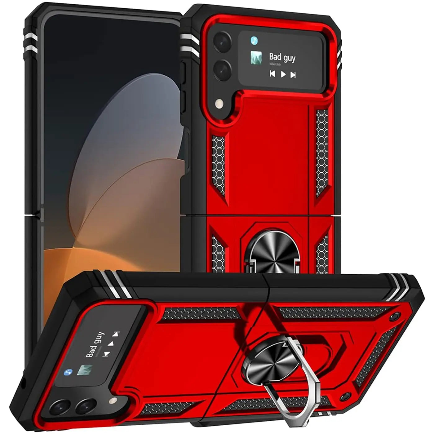 Rote Military Hülle mit Ringhalter für Samsung Galaxy Z Flip 4, von vorne schräg