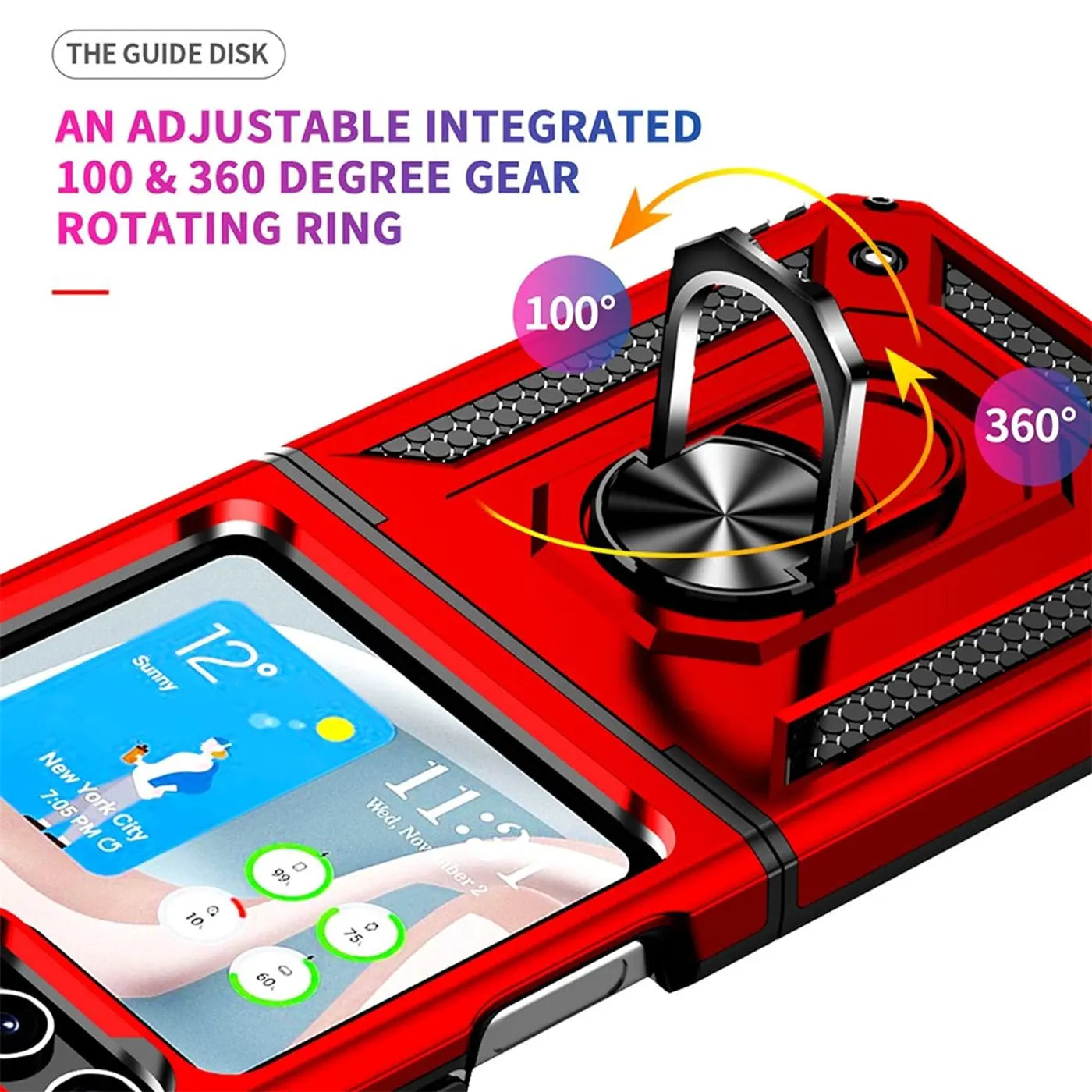 Rote Hülle mit Ringhalter für Samsung Galaxy Z Flip 5, Nahaufnahme, von oben