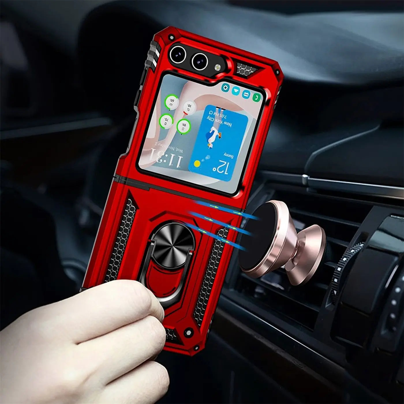 Rote Military Hülle mit Ringhalter für Samsung Galaxy Z Flip 5, aus Metall/Kunststoff, von vorne