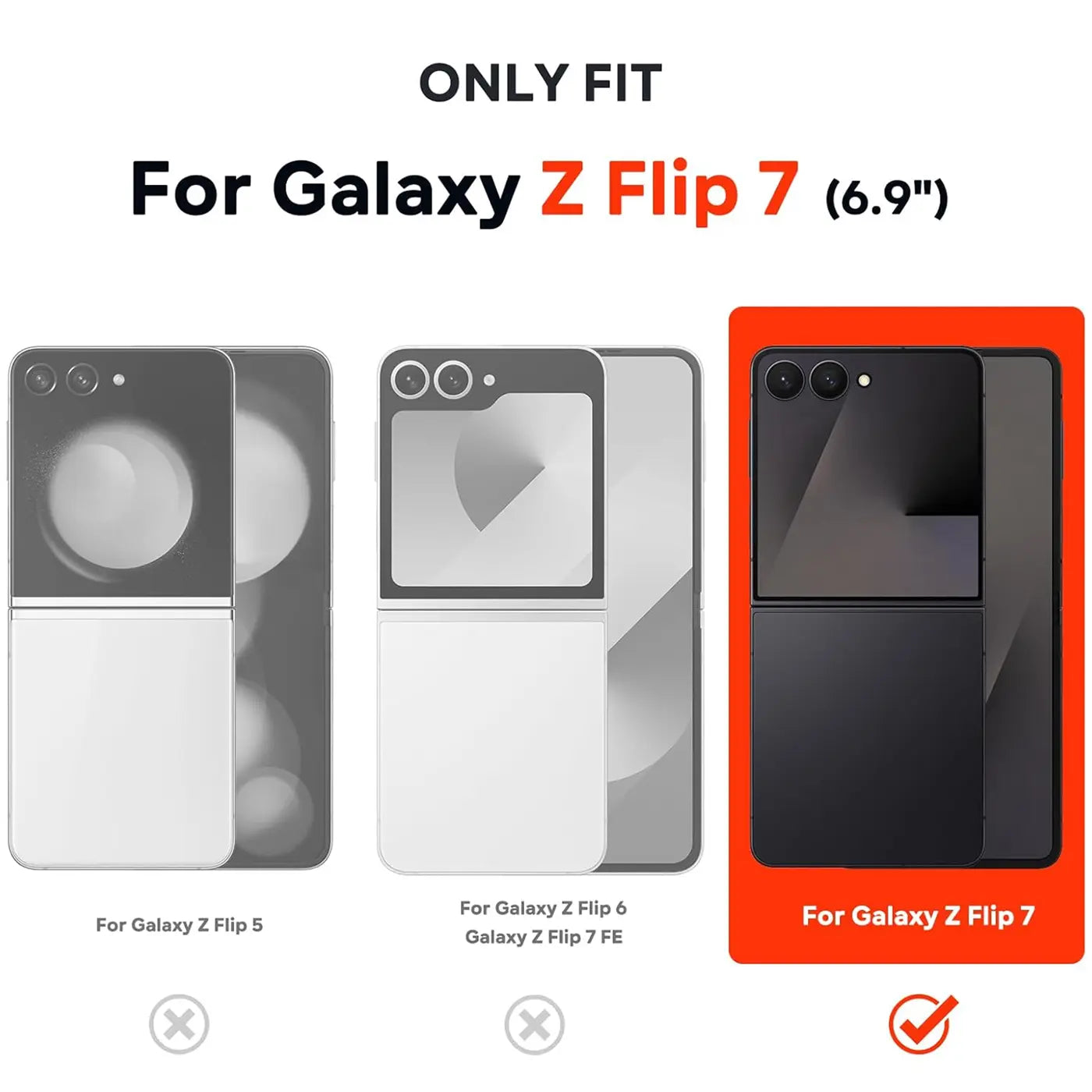 Schwarze Hülle mit Ringhalter für Samsung Galaxy Z Flip 7, Vorderansicht.