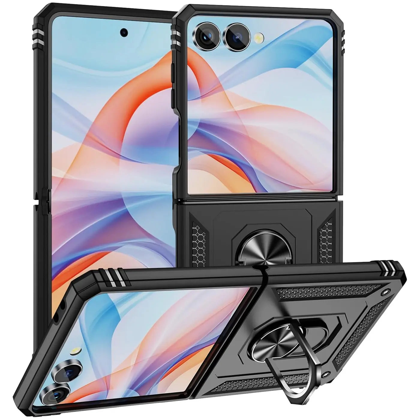Schwarze Hülle mit Ringhalter für Samsung Galaxy Z Flip, von vorne/leicht schräg
