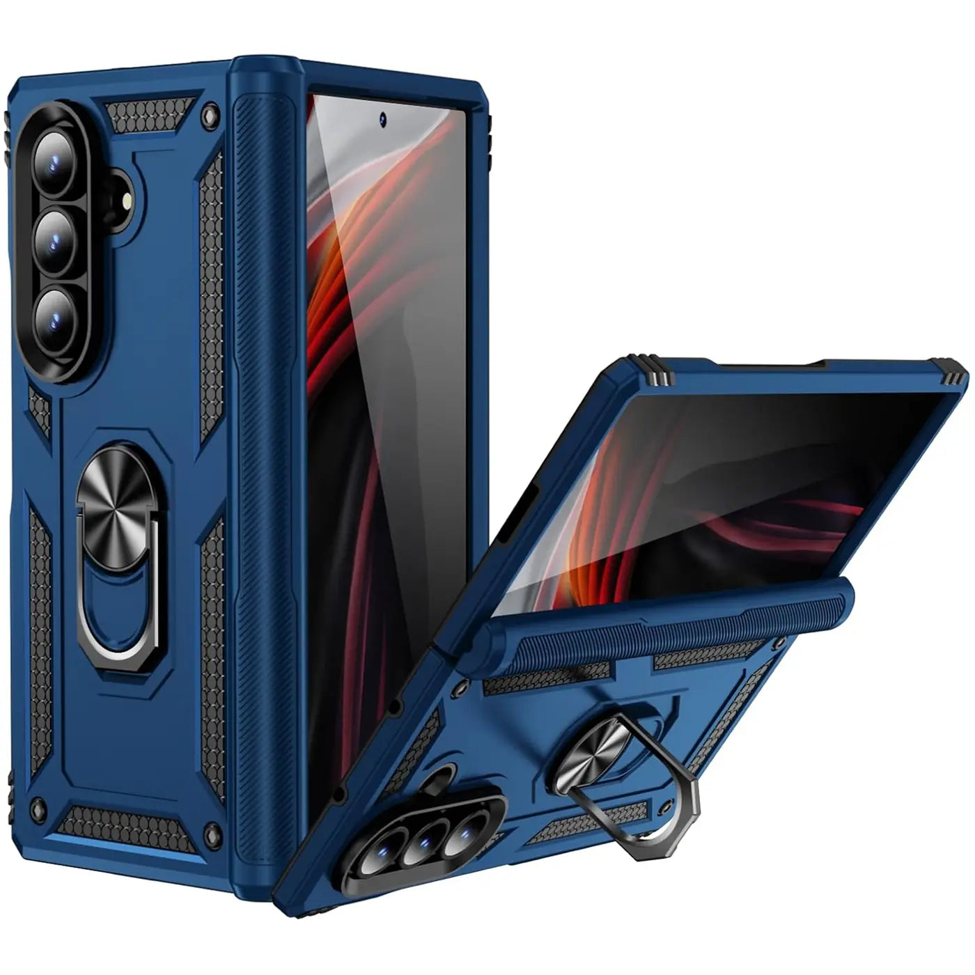Blaue Hülle mit Ringhalter für Samsung Galaxy Z Fold 7, von vorne/leicht schräg
