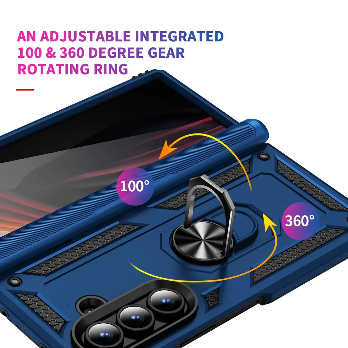 Blaue Hülle aus Kunststoff mit Ringhalter für Samsung Galaxy Z Fold 7, Nahaufnahme