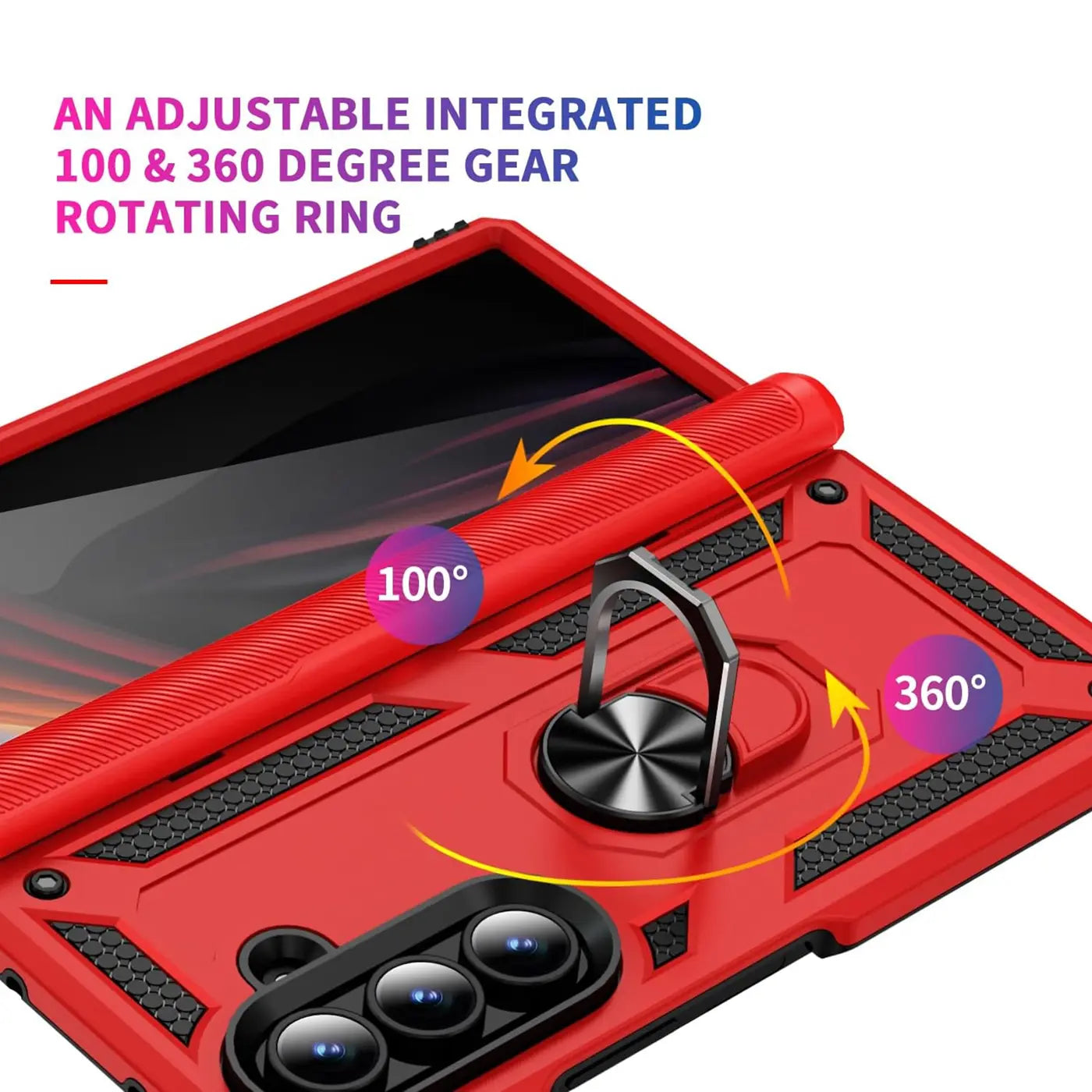 Rote Military-Hülle mit Ringhalter für Samsung Galaxy Z Fold 7, von schräg oben.