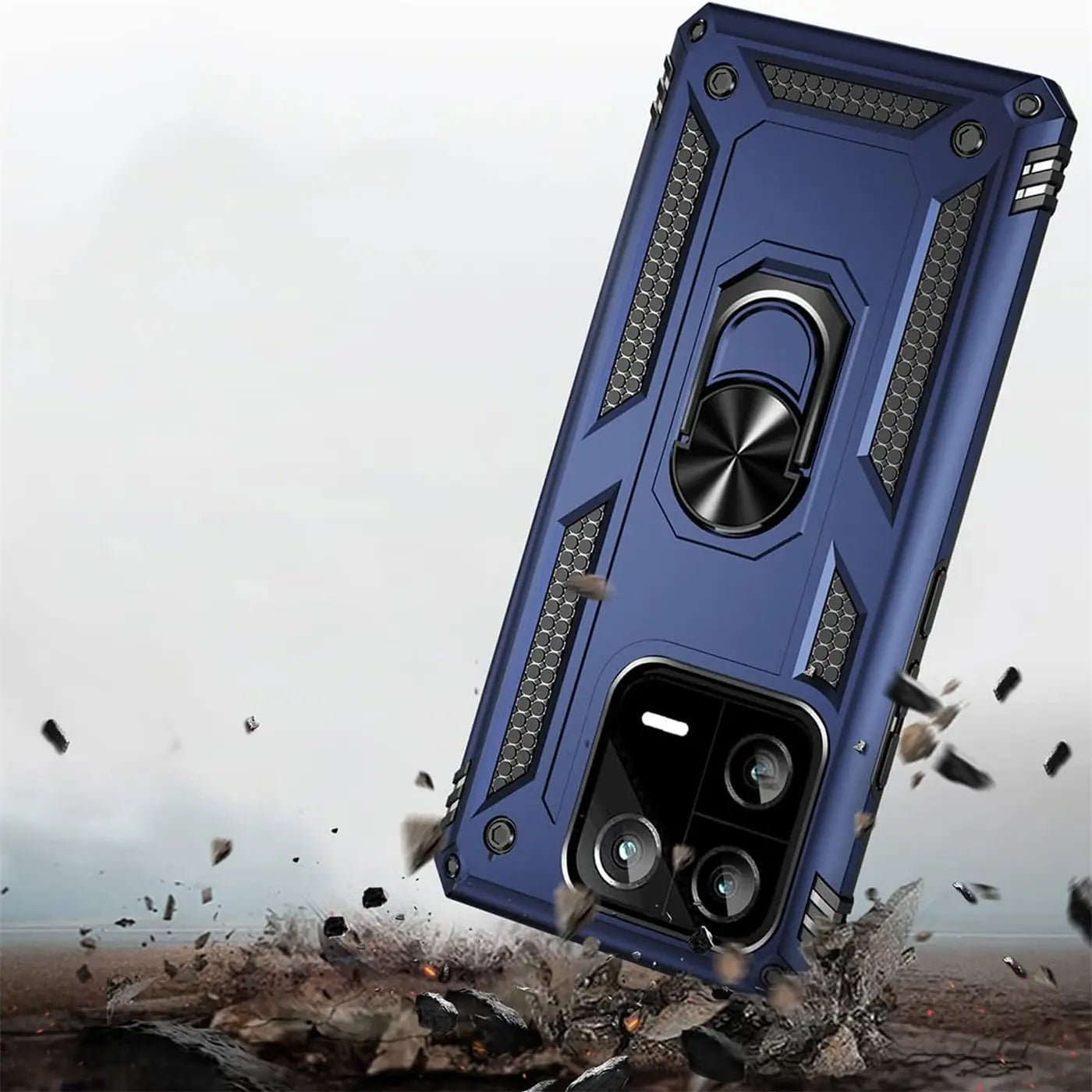 Blaue Hülle mit Ringhalter für Xiaomi 13, aus Kunststoff, von schräg oben