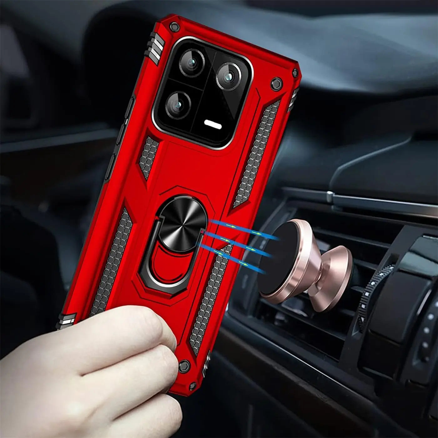 Rote Hülle mit Ringhalter für Xiaomi 13, Nahaufnahme, von vorne