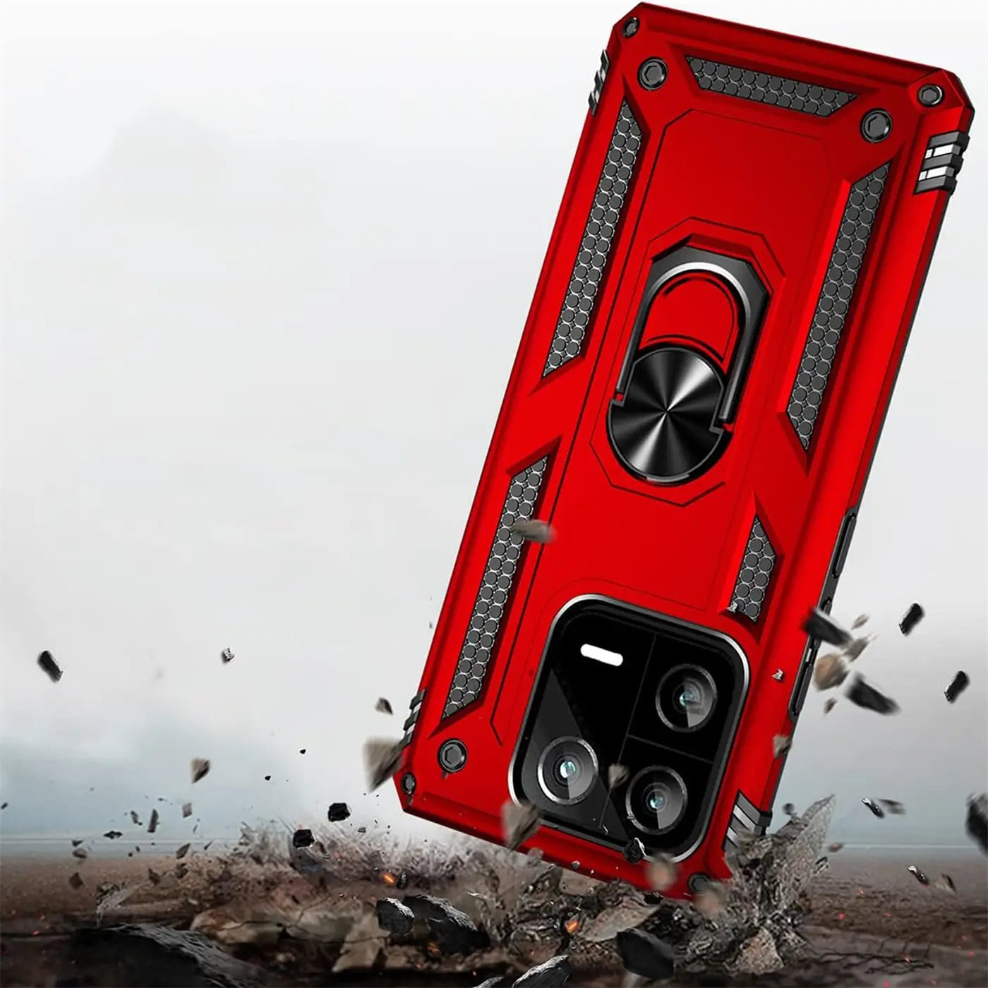 Rote Militär-Hülle mit Ringhalter für Xiaomi 13, aus Kunststoff, von schräg oben