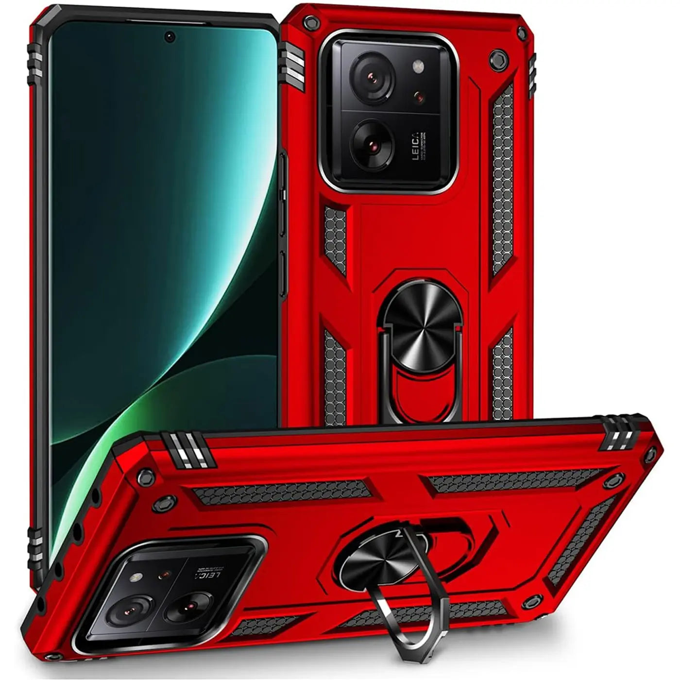 Rote Hülle mit Ringhalter für Xiaomi 13T / 13T Pro, aus Kunststoff, verschiedene Winkel