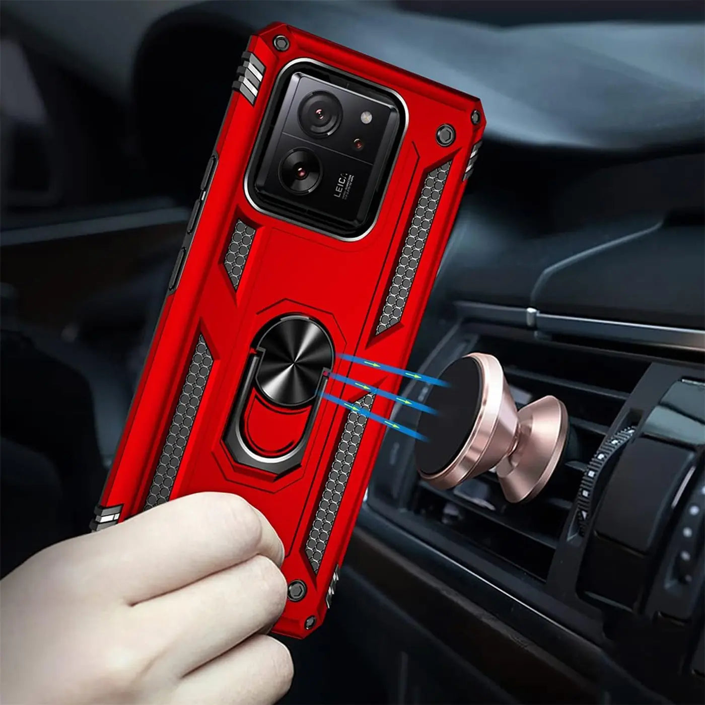 Rote Military Hülle mit Ringhalter für Xiaomi 13T/Pro, von vorne, mit Magnet-Autohalterung