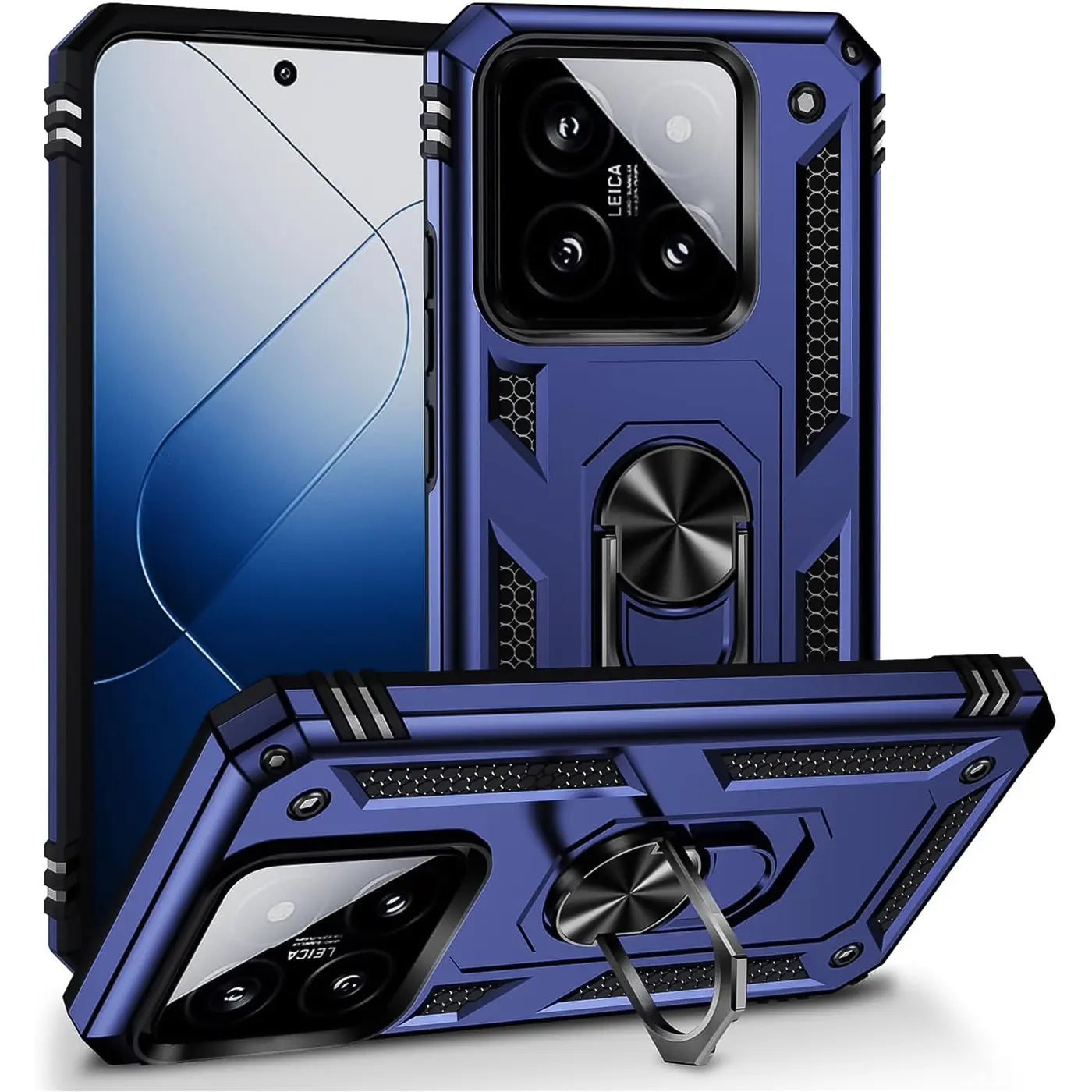 Blaue Hülle mit Ringhalter für Xiaomi 14 Pro, aus Kunststoff, verschiedene Winkel
