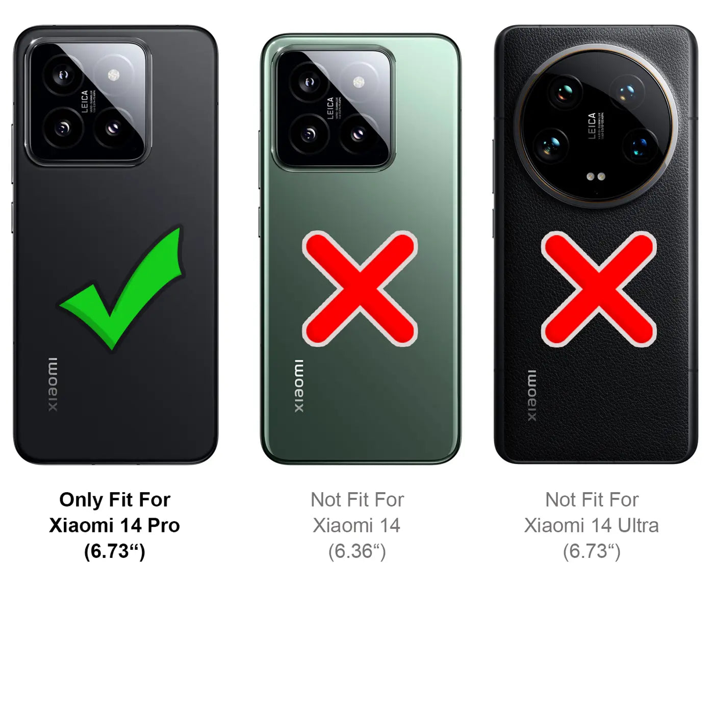 Schwarze Hülle, Xiaomi 14 Pro, Vorderansicht mit grünem Haken.