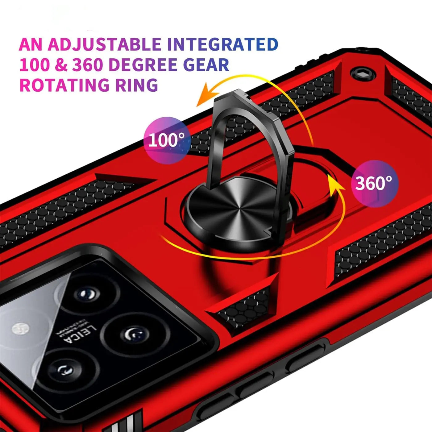 Rote Hülle mit Ringhalter für Xiaomi 14 Pro, Metall, Nahaufnahme