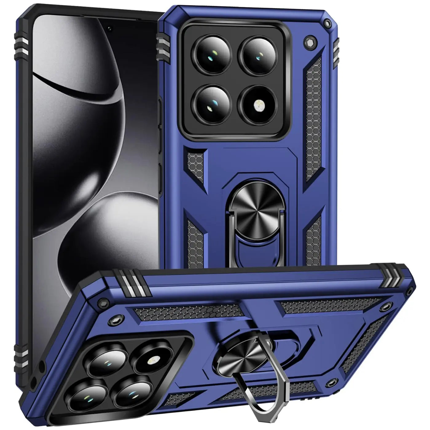 Blaue Militärhülle mit Ringhalter für Xiaomi 14T Pro, aus Kunststoff, aus verschiedenen Winkeln