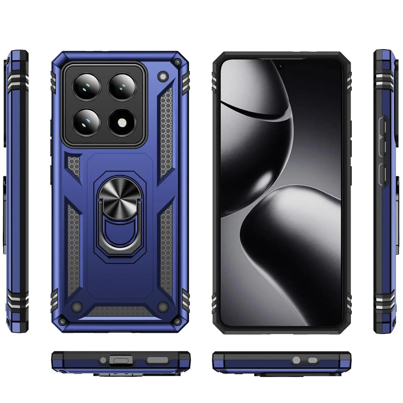 Blaue Hülle mit Ringhalter für Xiaomi 14T Pro, Metall/Kunststoff, verschiedene Ansichten