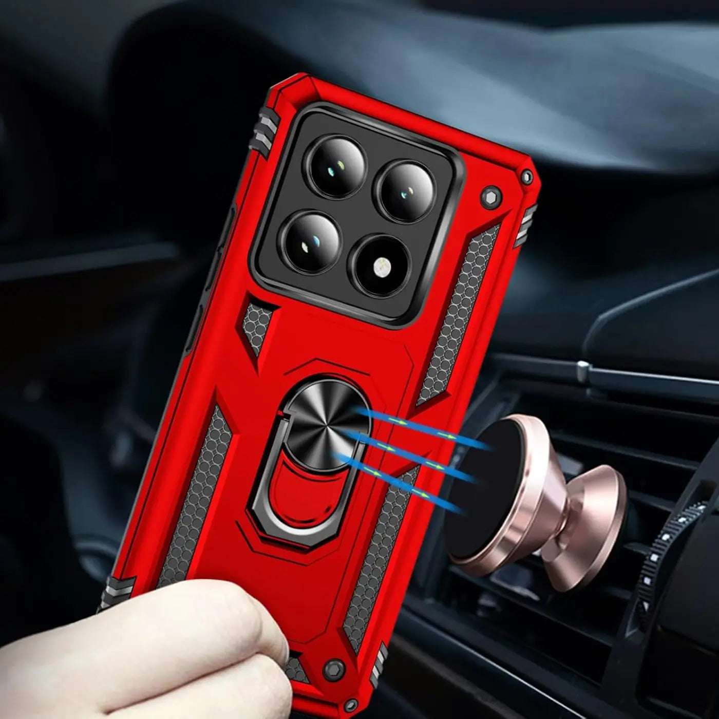 Rote Military Hülle mit Ringhalter für Xiaomi 14T Pro, von vorne, Kunststoff