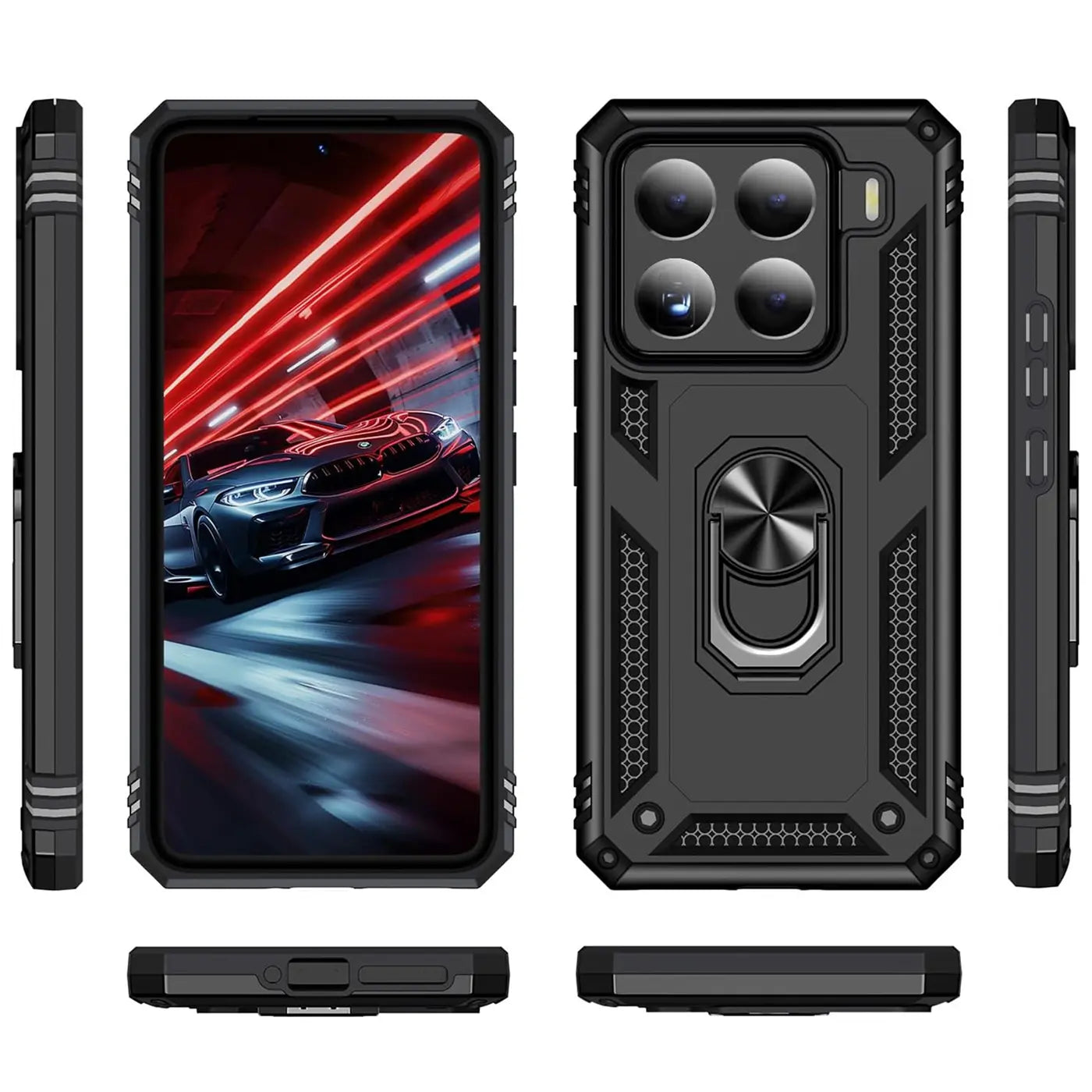 Schwarze Hülle mit Ringhalter, Rückansicht, für Xiaomi 15.