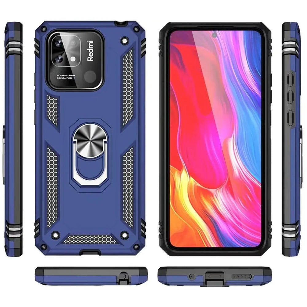 Blaue Hülle mit Ringhalter für Xiaomi Redmi 10C, verschiedene Ansichten, Kunststoff