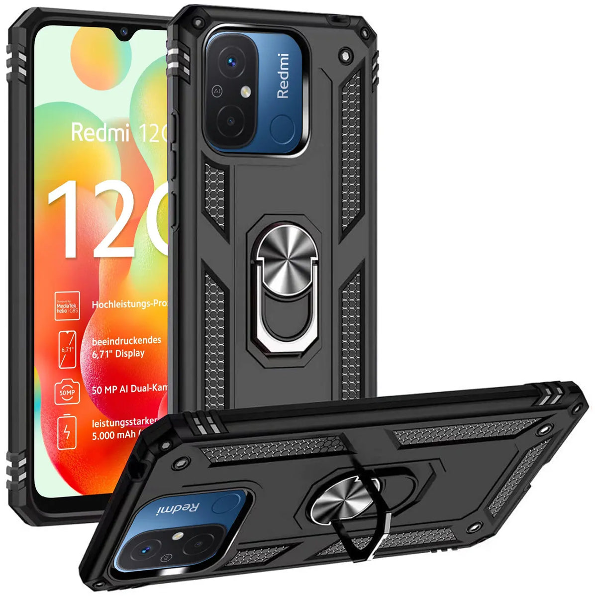 Härte getestete, stoßdämpfende Handyhülle für Xiaomi Redmi 12C in Schwarz