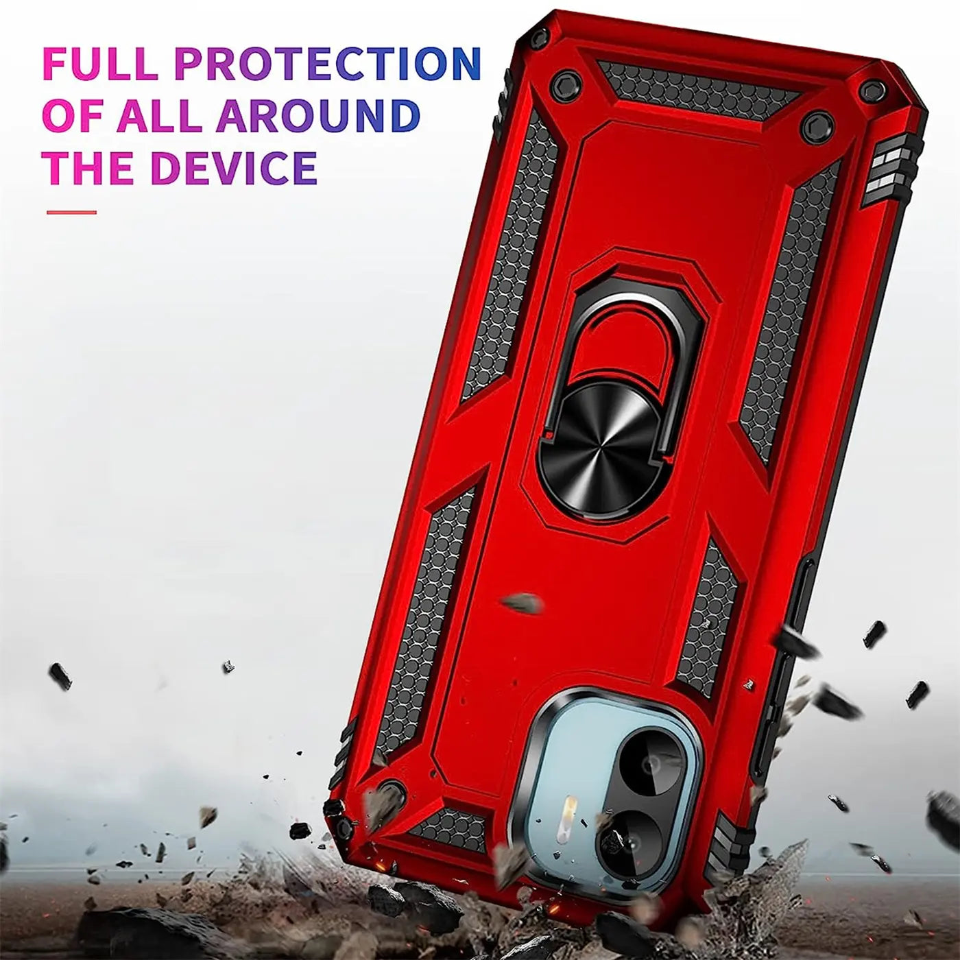 Rote Military Hülle mit Ringhalter, Rückansicht, Xiaomi Redmi A1.