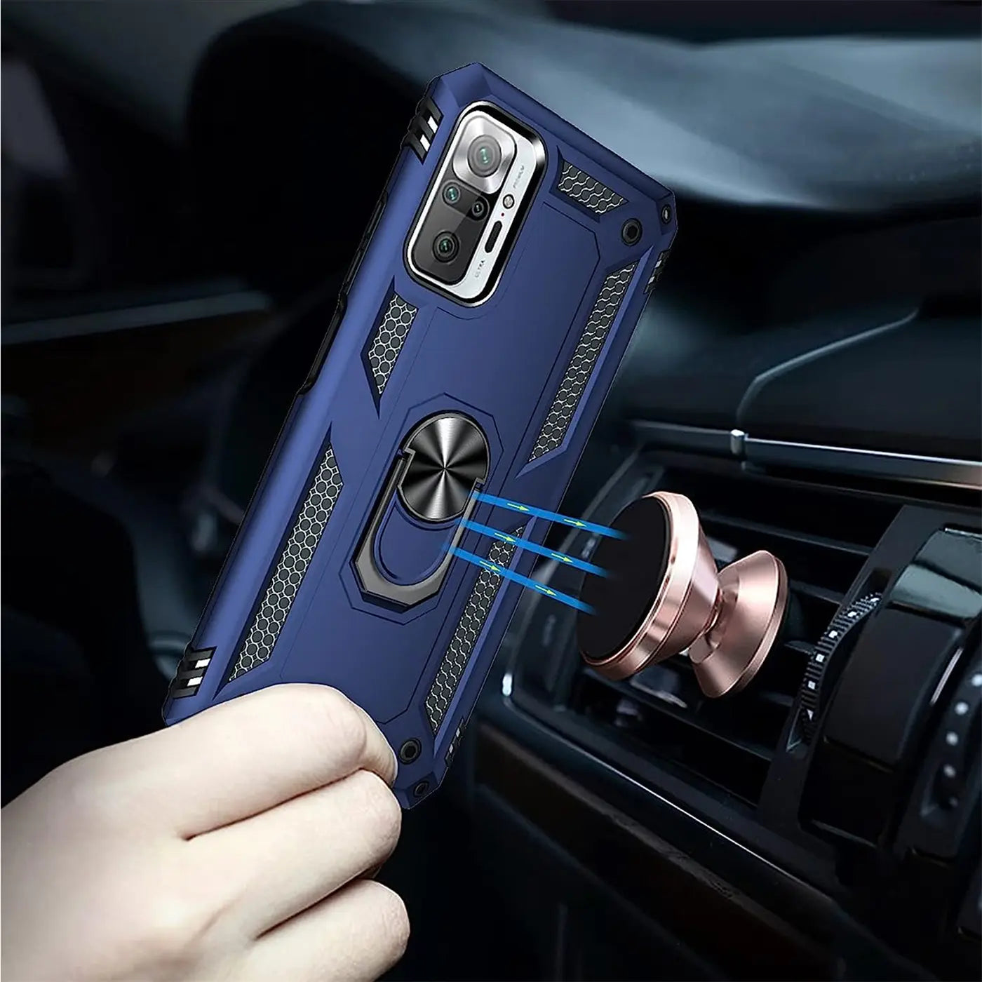 Dunkelblaue Hülle mit Ringhalter für Xiaomi Redmi Note 10 Pro, Nahaufnahme