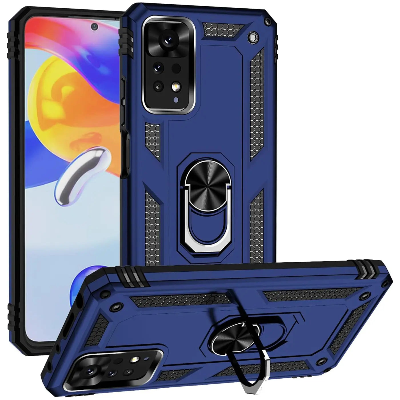 Blaue Hülle mit Ringhalter für Xiaomi Redmi Note 11 Pro, aus Kunststoff, von vorne/seitlich
