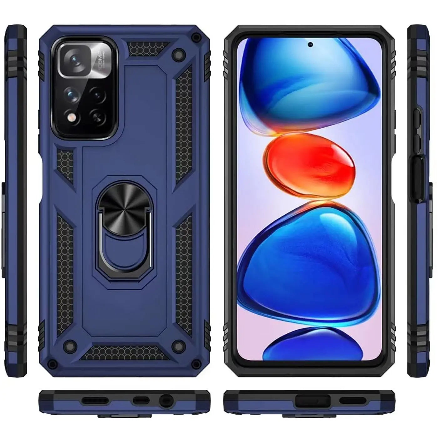 Blaue Hülle mit Ringhalter für Xiaomi Redmi Note 11 Pro 5G, verschiedene Ansichten