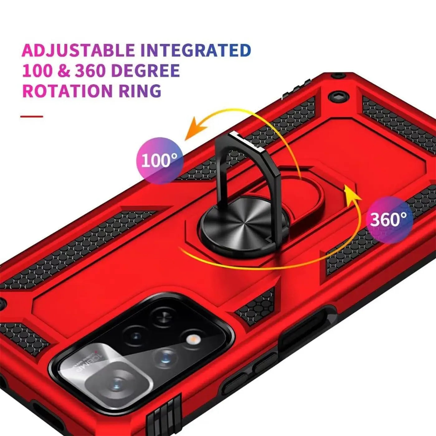 Rote Hülle mit Ringhalter für Xiaomi Redmi Note 11 Pro+ 5G, von oben, aus Kunststoff.