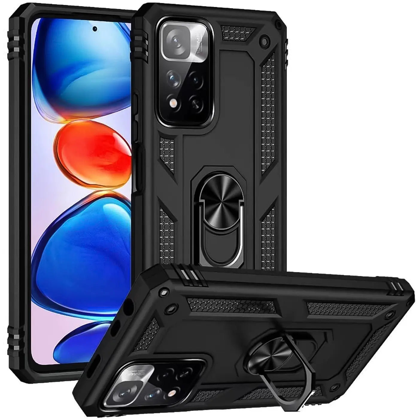 Schwarze Militärhülle mit Ringhalter für Xiaomi Redmi Note 11 Pro+ 5G, von vorne/leicht schräg