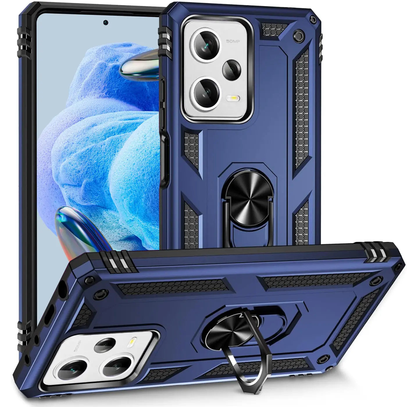 Blaue Hülle mit Ringhalter für Xiaomi Redmi Note 12 5G, aus Kunststoff, von vorne/oben