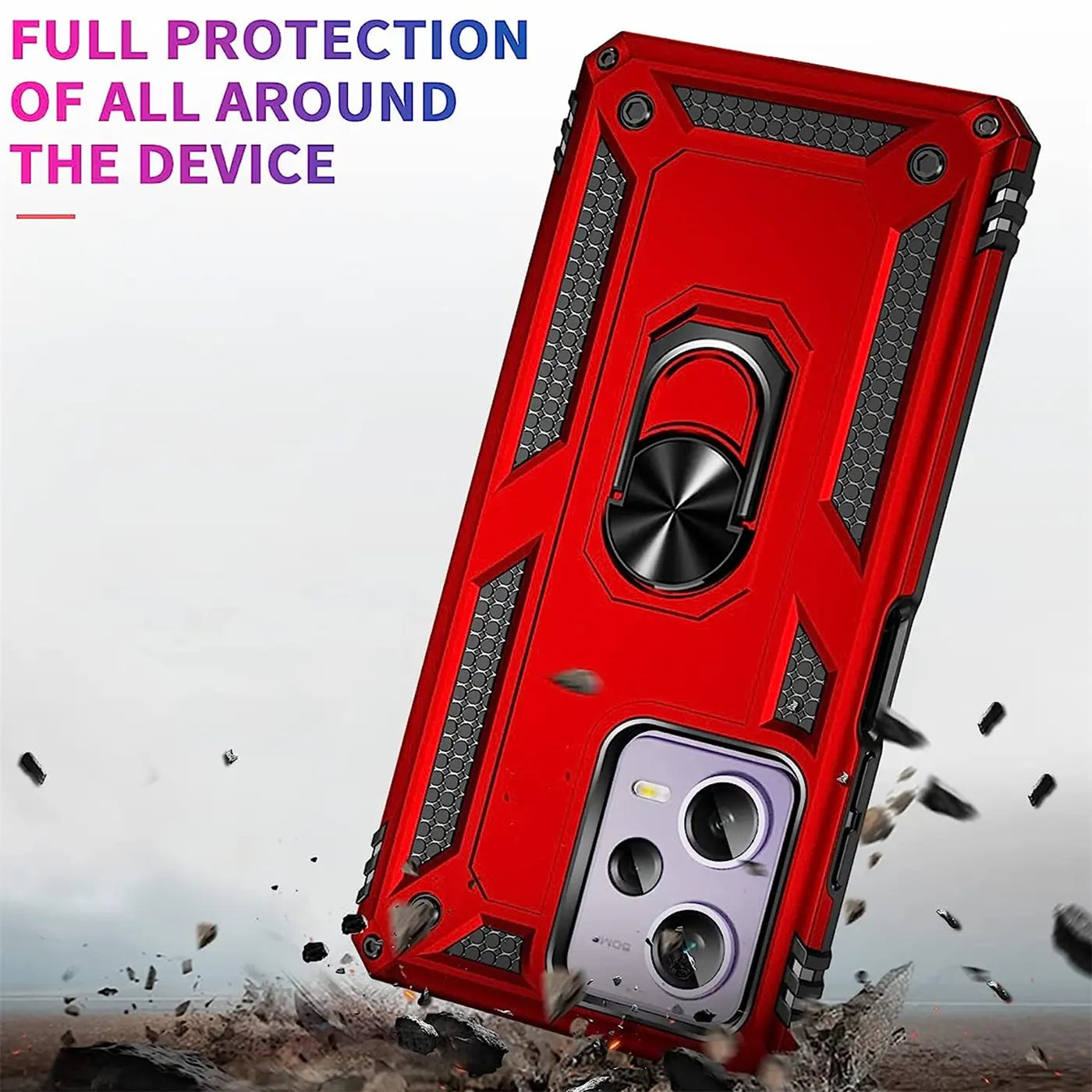 Rote Militärhülle mit Ringhalter für Xiaomi Redmi Note 12 5G, von schräg oben