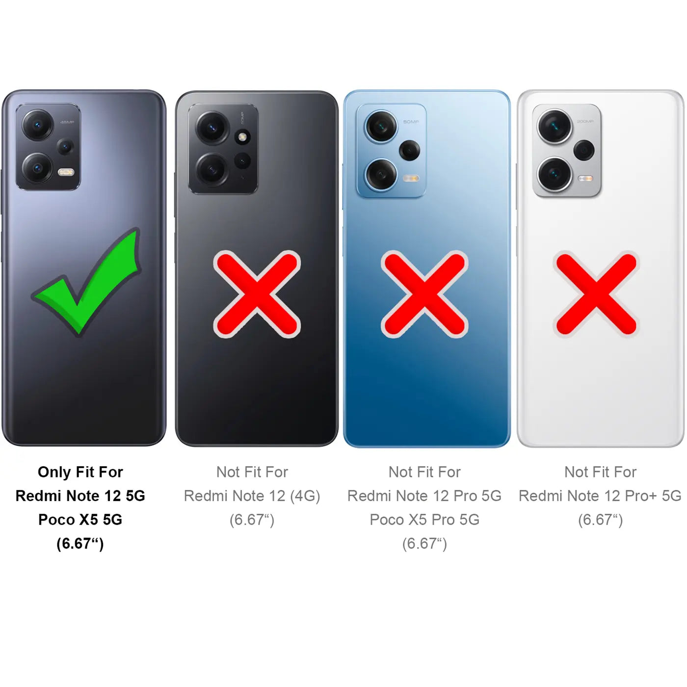 Vier Smartphones, eines mit grünem Haken, drei mit roten Kreuzen.
