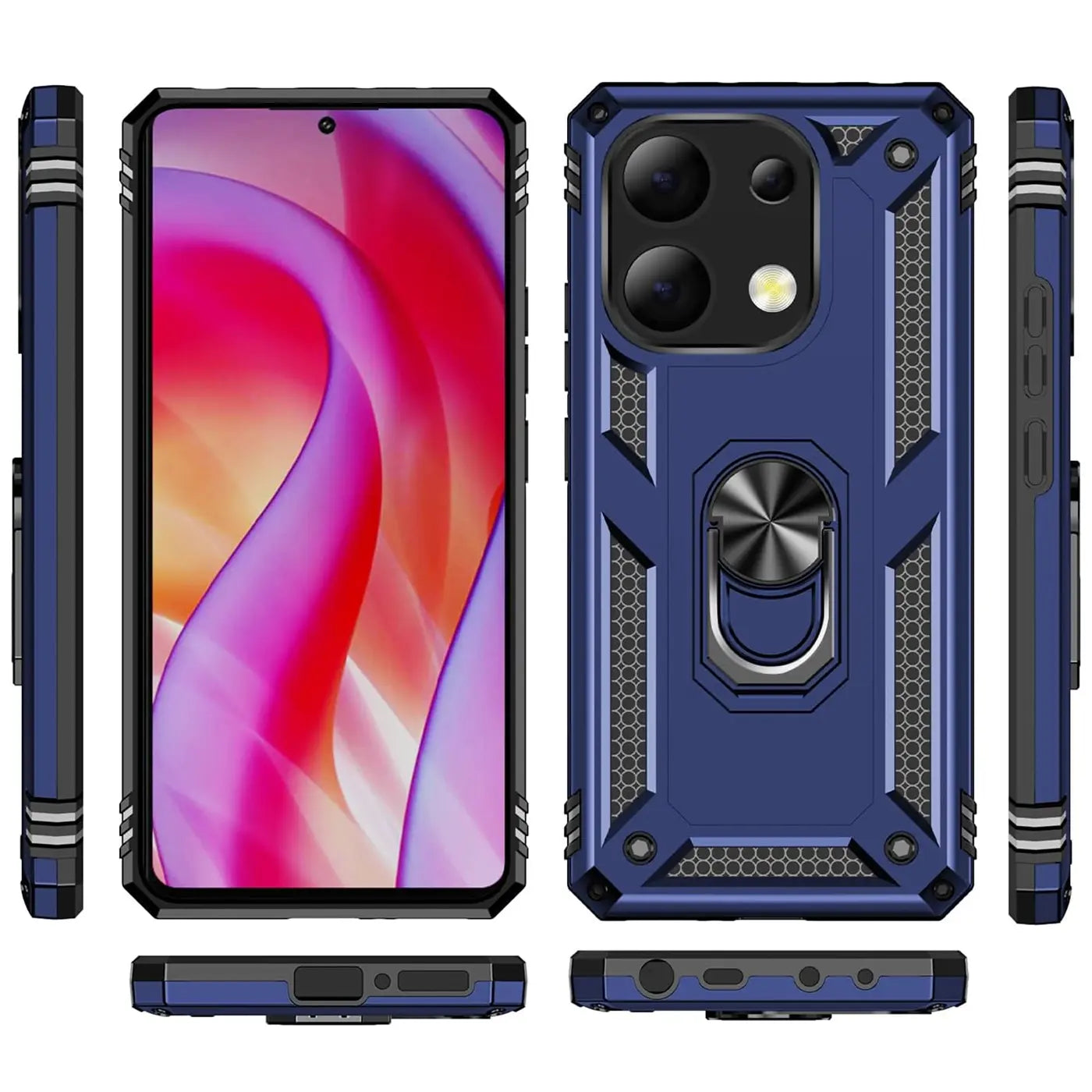 Blaue Hülle mit Ringhalter für Xiaomi Redmi Note 13 4G, verschiedene Ansichten