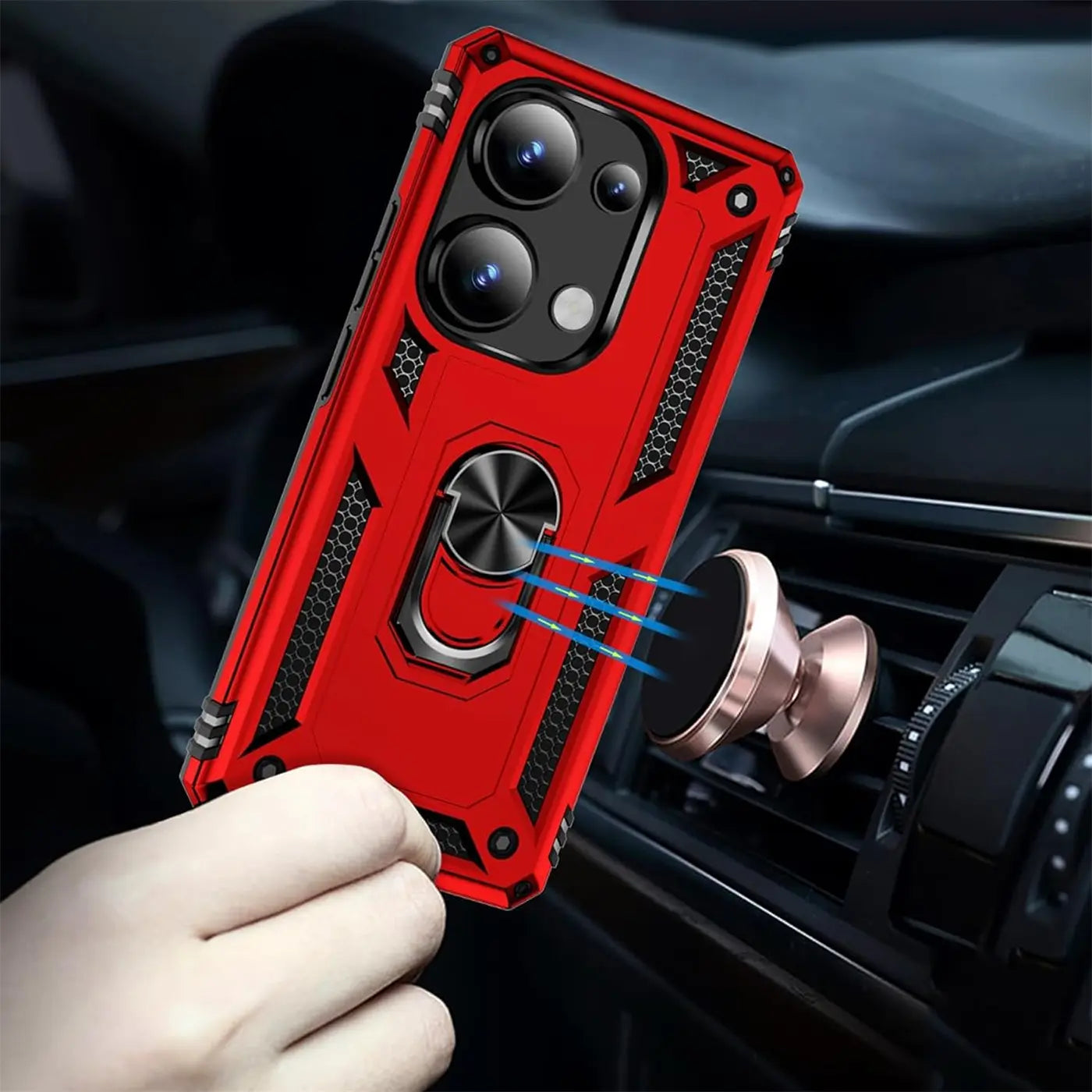 Rote Military Hülle mit Ringhalter für Xiaomi Redmi Note 13 Pro 4G, von vorne