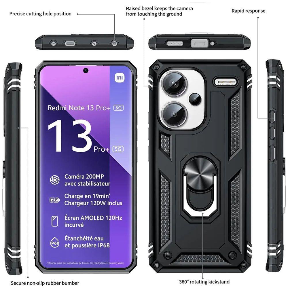 Härte getestete, stoßdämpfende Handyhülle für Xiaomi Redmi Note 13 Pro+ 5G in Schwarz