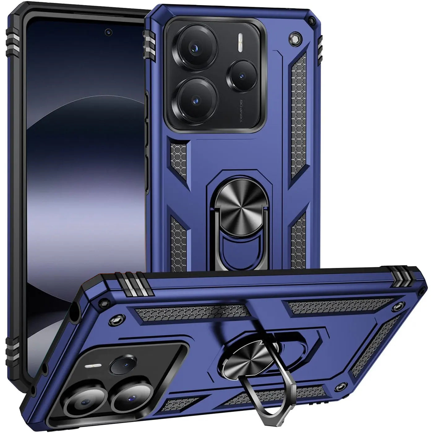Blaue Hülle mit Ringhalter für Xiaomi Redmi Note 14 5G, aus Kunststoff, von vorne/schräg