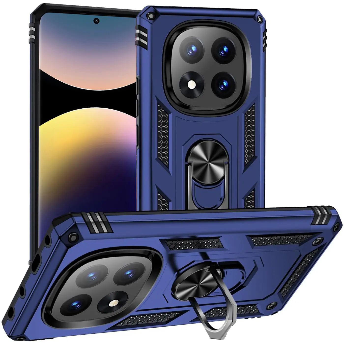 Blaue Hülle mit Ringhalter für Xiaomi Redmi Note 14 Pro 5G, von vorne/oben gesehen.