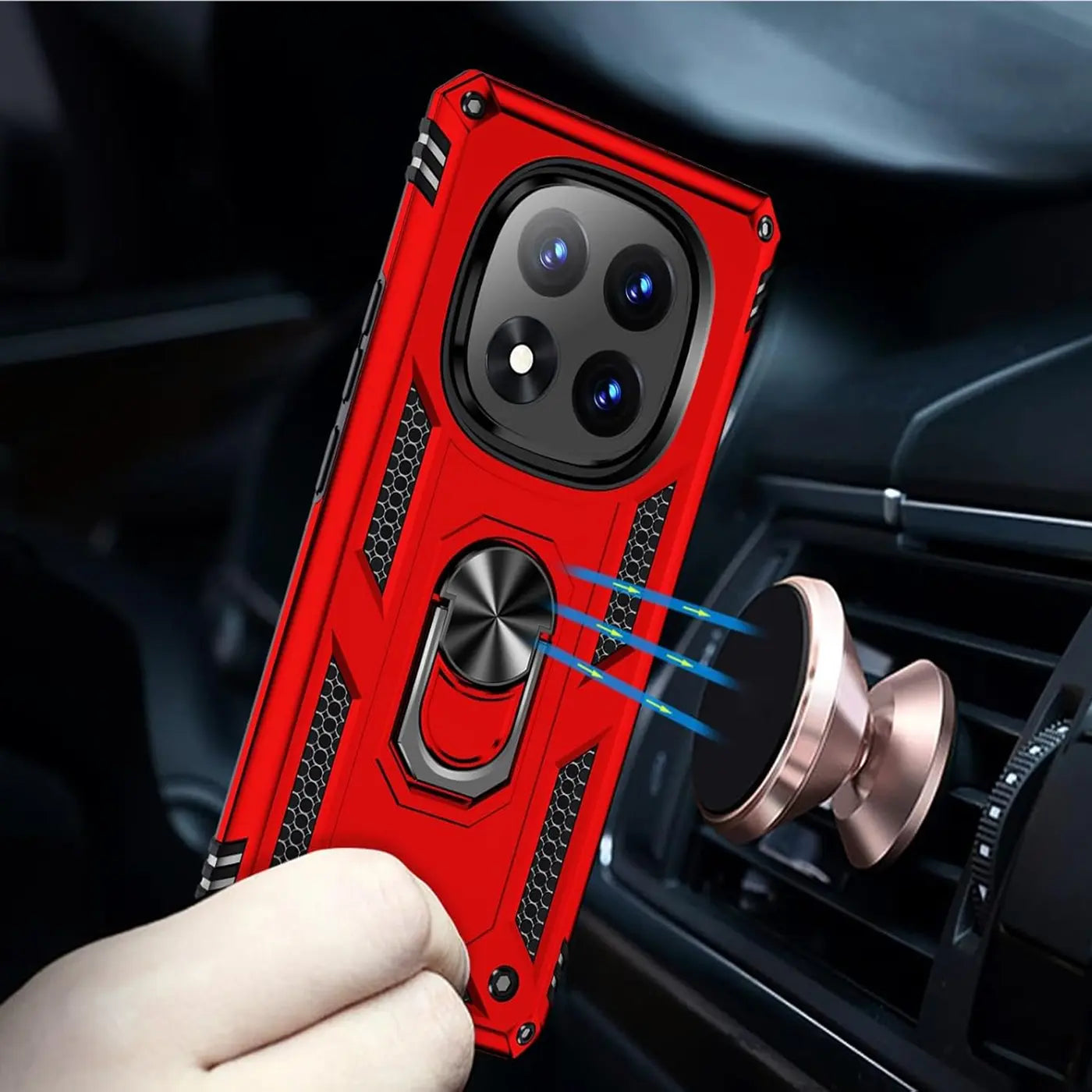 Rote Hülle mit Ringhalter für Xiaomi Redmi Note 14 Pro+ 5G, Nahaufnahme