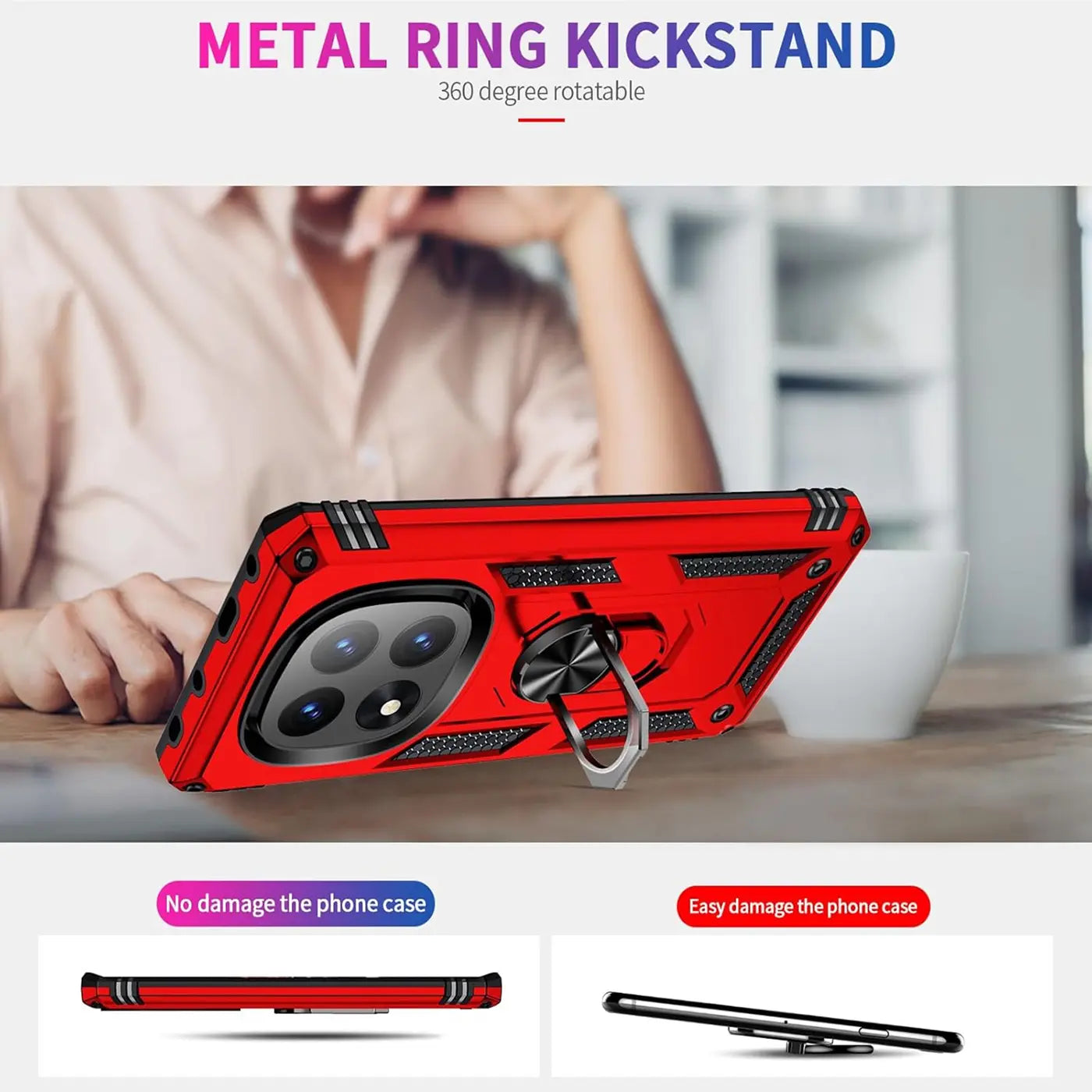 Rote Hülle mit Metallring-Halterung, Rückansicht, erkennbar: Kamera-Array.