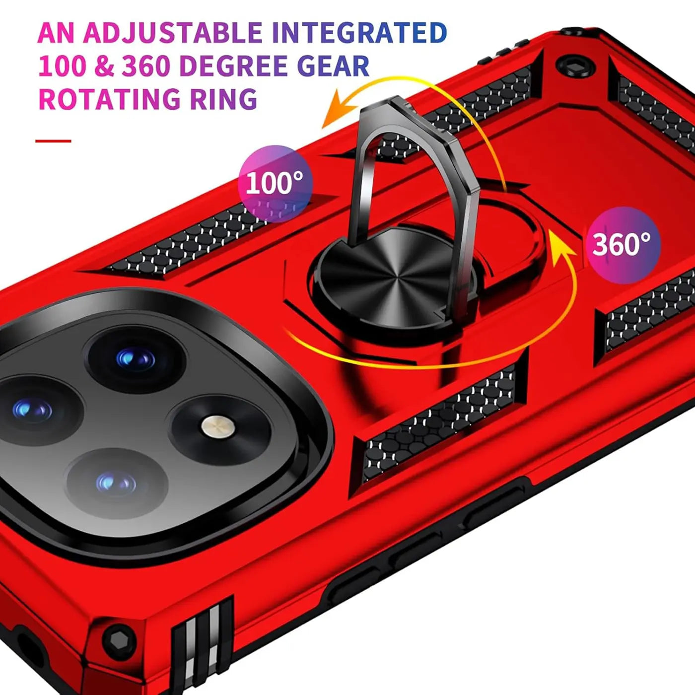 Rote Hülle mit Ringhalter für Xiaomi Redmi Note 14 Pro+ 5G, Nahaufnahme.