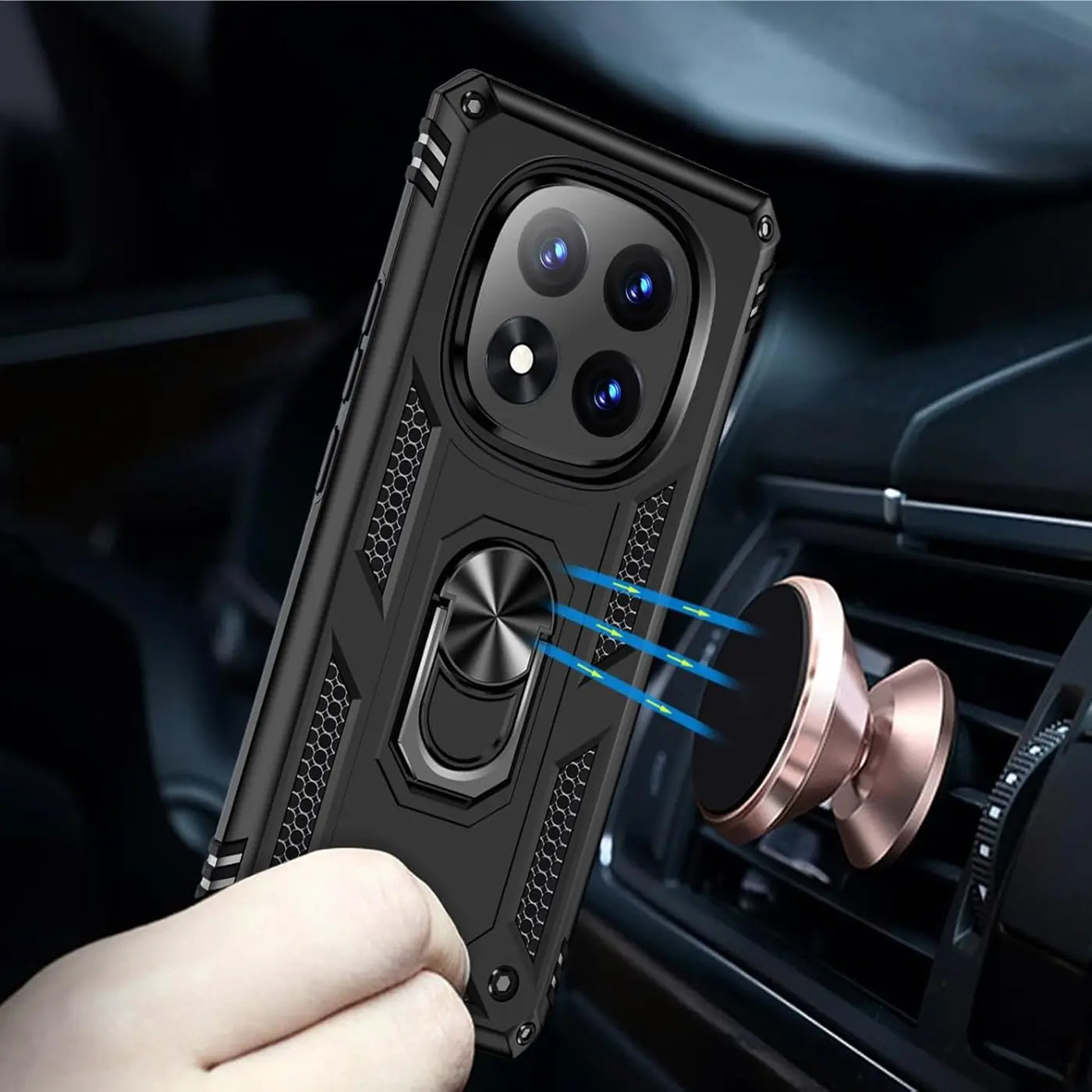 Schwarze Militärhülle mit Ringhalter für Xiaomi Redmi Note 14 Pro+ 5G, Rückansicht