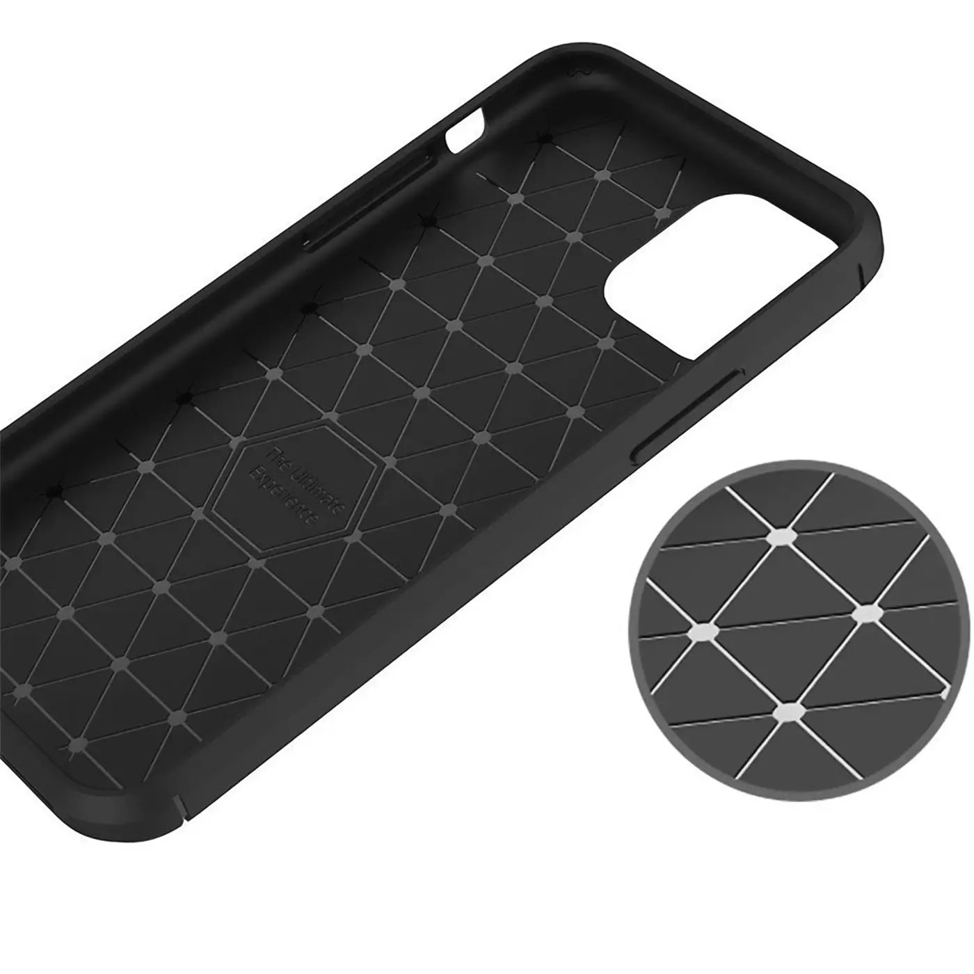 Schwarze Carbon-Hülle, Innenansicht, mit Rautenmuster, für iPhone 11 Pro Max.
