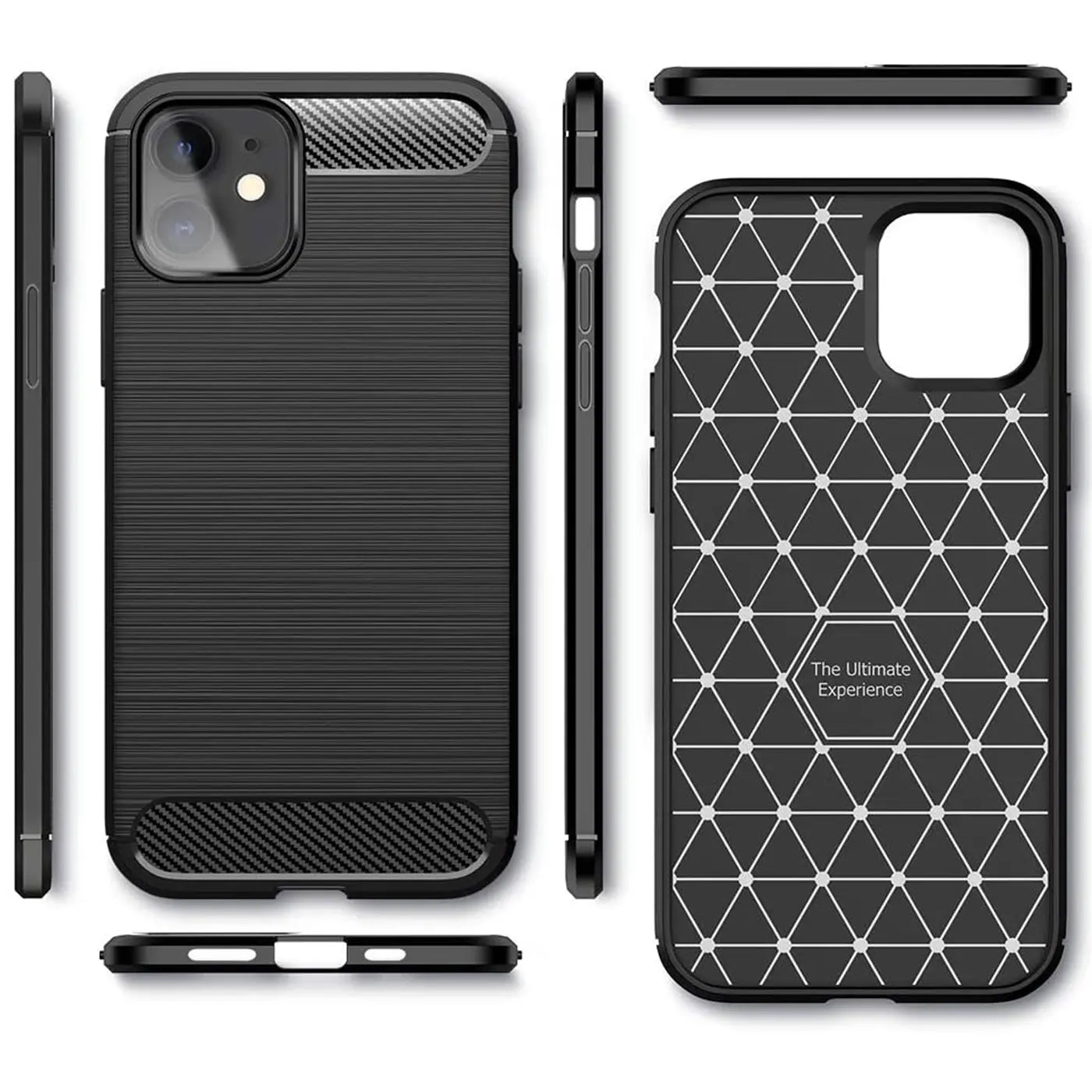 Schwarze Carbon-Hülle für iPhone 12 Mini, Vorder- und Rückansicht, Stoßfest