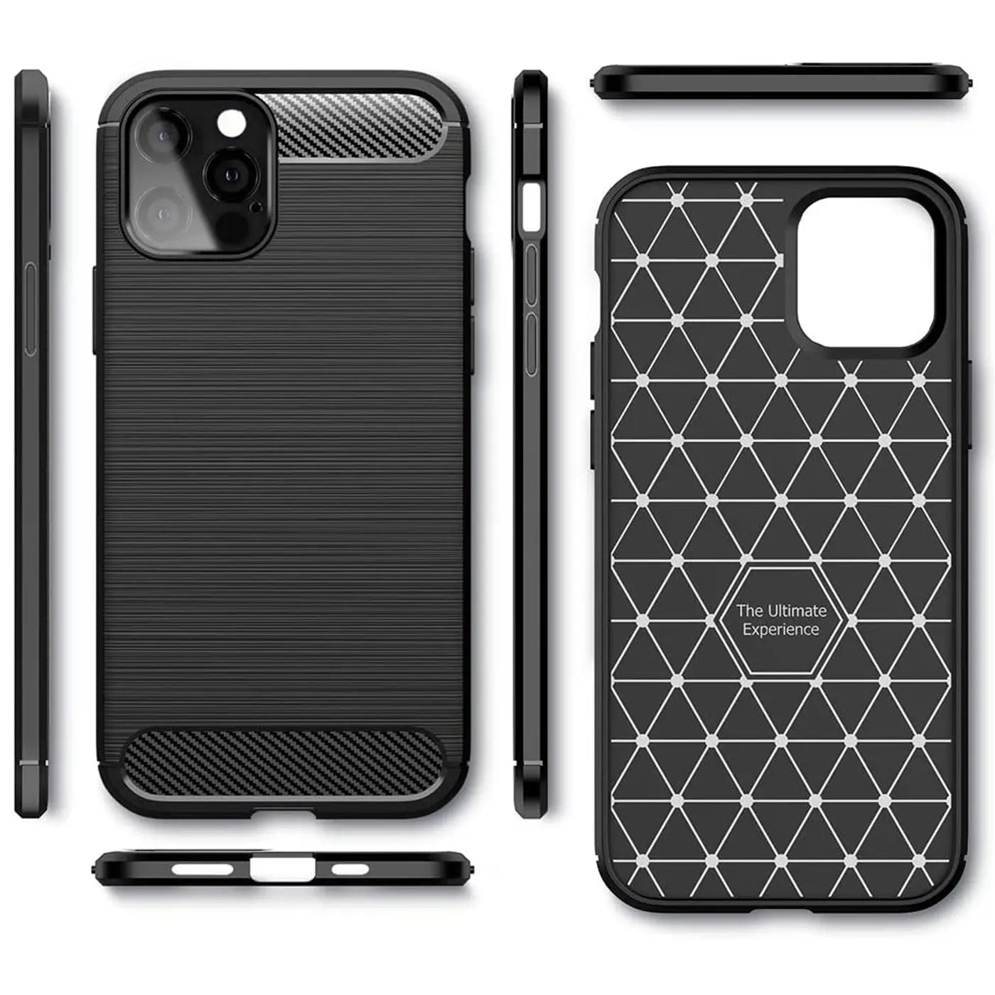 Schwarze Carbon-Hülle, verschiedene Ansichten, für iPhone 12 Pro Max