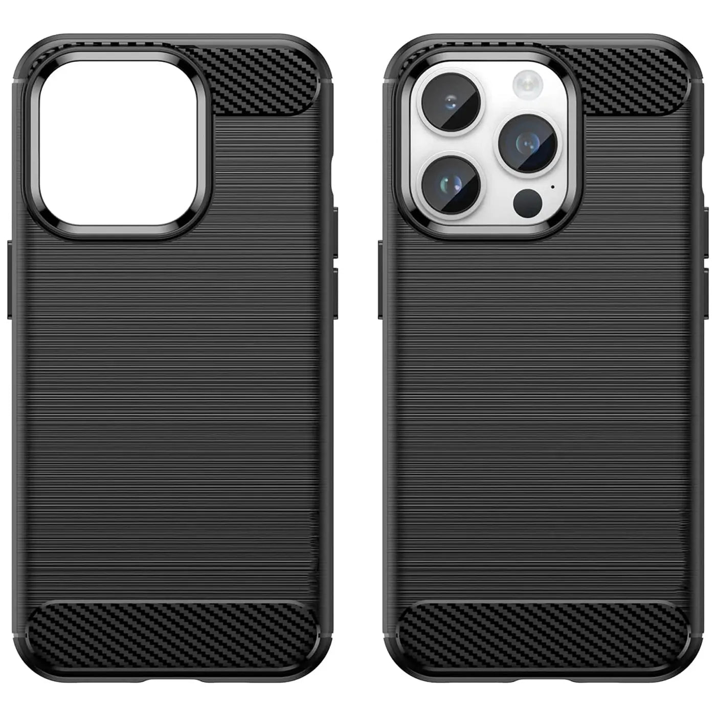 Schwarze Carbon-Hülle, Vorder- und Rückseite, für iPhone 14 Pro Max.