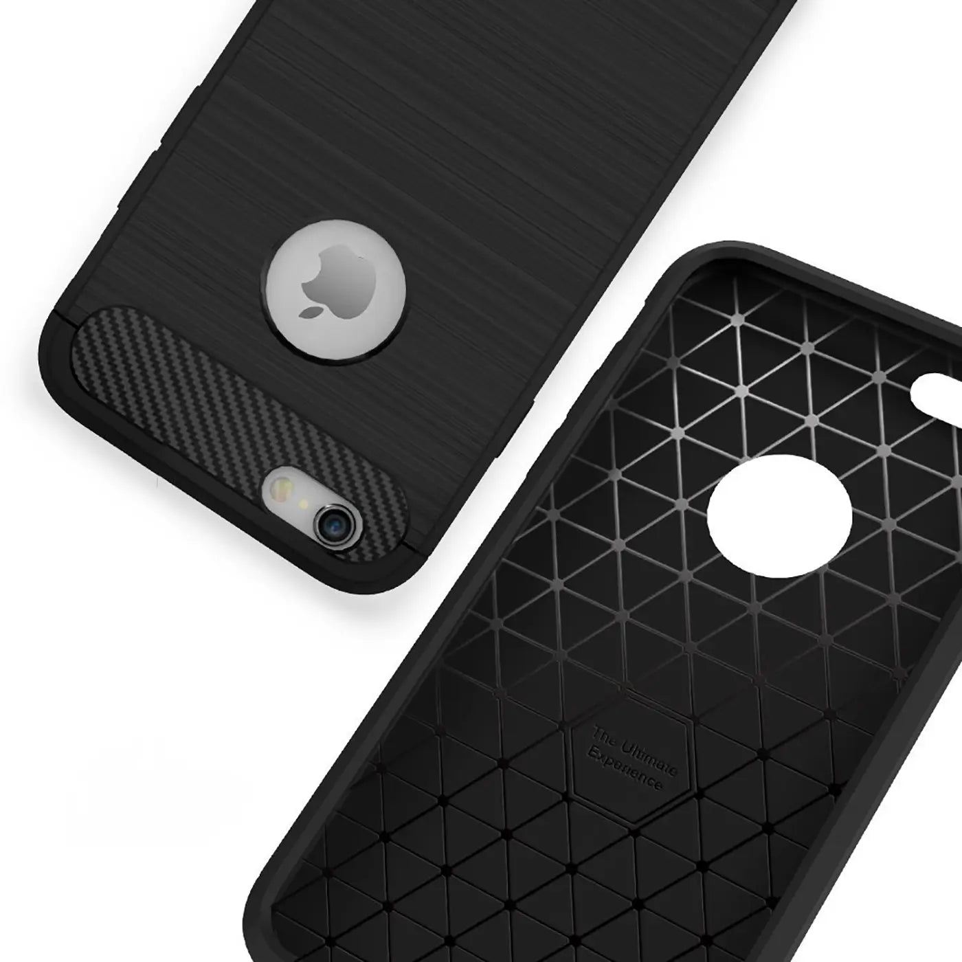 Schwarze Carbon-Hülle für iPhone 6s Plus/6 Plus, von hinten, mit Apple-Logo.