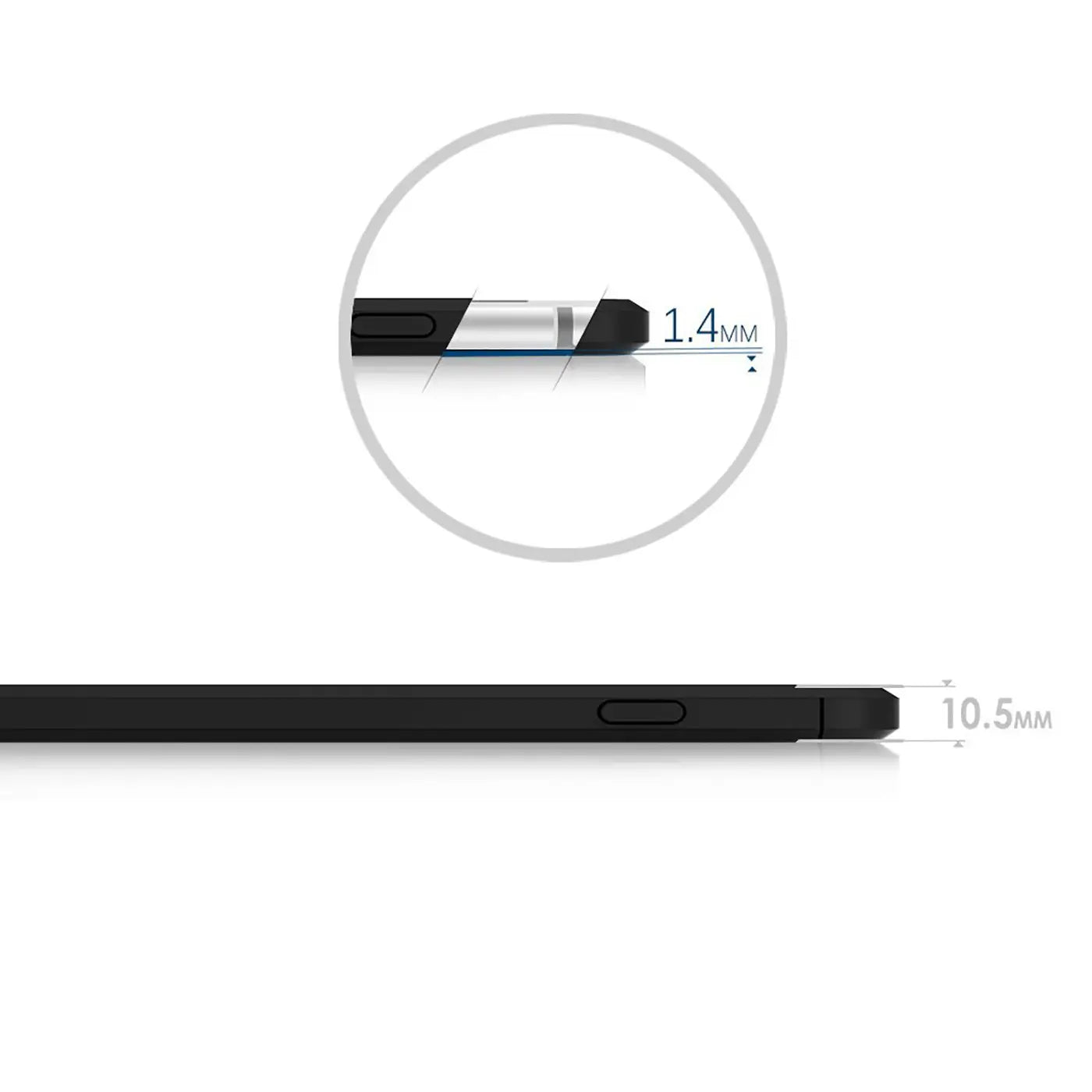 Schwarze Carbon-Hülle für iPhone 6/6S, Seitenansicht, 10,5mm dick.