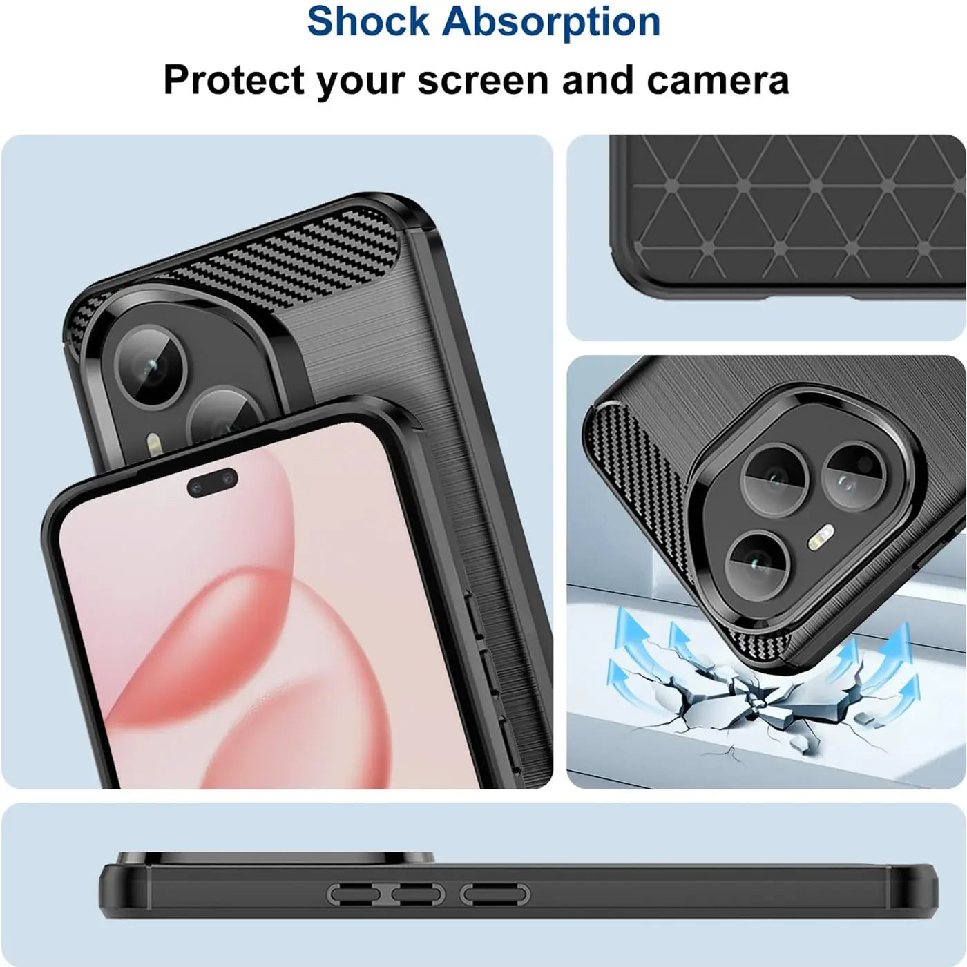Schwarze Carbon-Hülle, seitliche Ansicht, Honor 400 Pro mit Display und Kamera.
