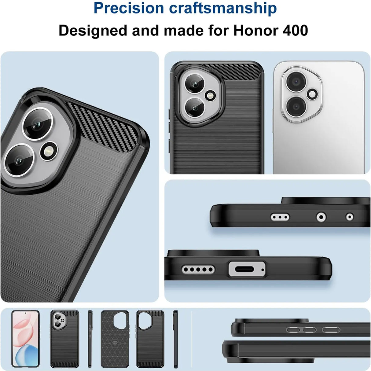 Schwarze Carbon-Hülle, Nahaufnahme, Honor 400 mit Kamera.
