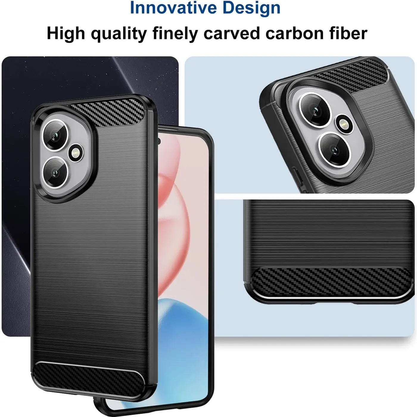 Schwarze Carbon-Hülle, Nahaufnahme, Honor 400 erkennbar